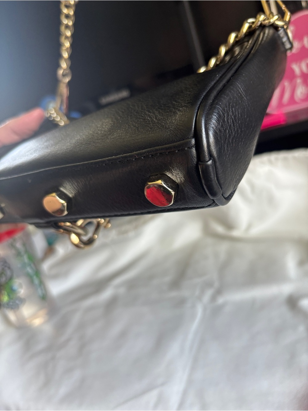 Rebecca Minkoff Black Leather Shoulder Bag with Gold Chain - Picture 8 of 11